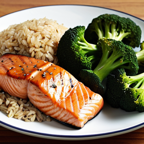 **

"A vibrant plate of brown rice, grilled salmon, and steamed broccoli, representing a healthy post-cardio meal. Focus on the textures and colors of fresh, nutritious food. Emphasize energy recovery."

**