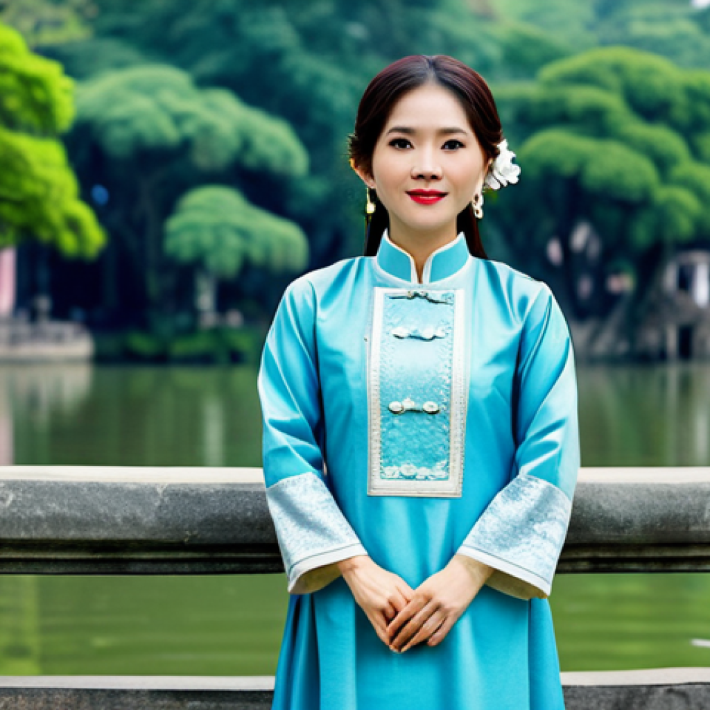 운동선수 전용 영양 바 제조 방법 - **
A professional Vietnamese woman in a modest ao dai (traditional dress), standing in front of the...