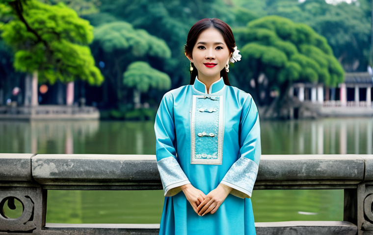 운동선수 전용 영양 바 제조 방법 - **
A professional Vietnamese woman in a modest ao dai (traditional dress), standing in front of the...