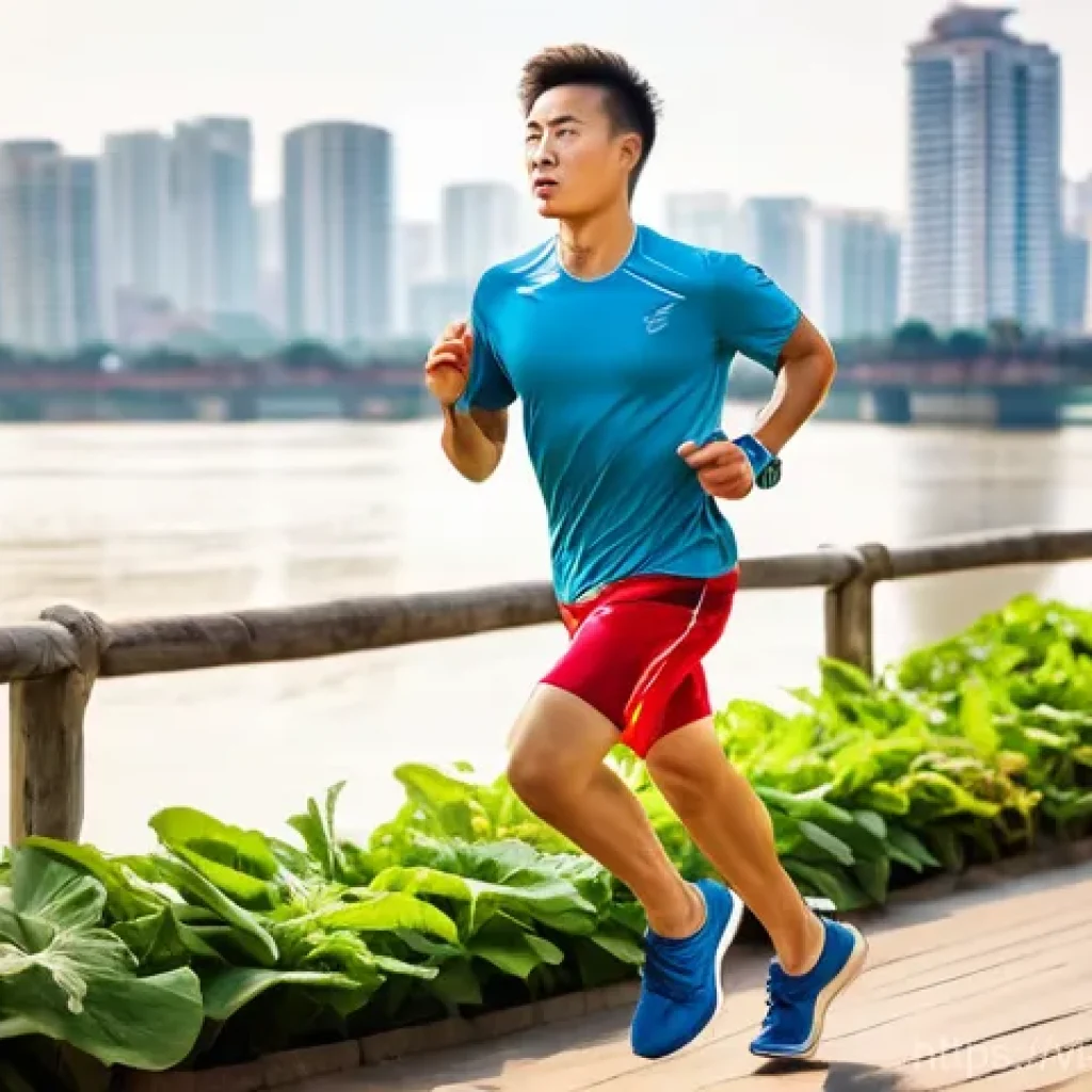 경기 전 최고의 에너지원으로서의 탄수화물 - **Prompt:** A vibrant, energetic Vietnamese male athlete in his mid-20s, actively running on a pictu...