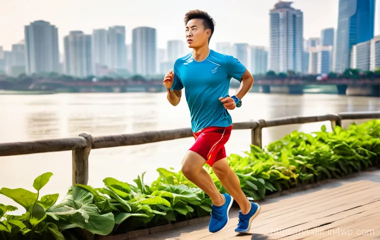 경기 전 최고의 에너지원으로서의 탄수화물 - **Prompt:** A vibrant, energetic Vietnamese male athlete in his mid-20s, actively running on a pictu...