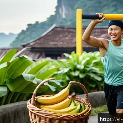 Home 31 운동선수의 식단에서 특정 음식의 효과 - A dynamic scene of a Vietnamese athlete in mid-workout at an outdoor gym, wearing sporty clothing an...